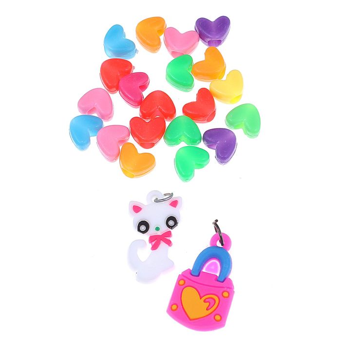 Подвески для плетения резиночками 20 шт пластиковых и 2 резиновых "Киска, замочек"