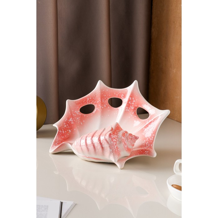 Ваза керамическая "Горизонтальная ракушка", настольная, розовая, 18 см