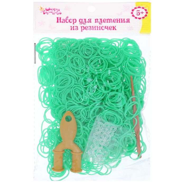Резиночки для плетения, набор 1000 шт., крючок, крепления, пяльцы, цвет зелёный