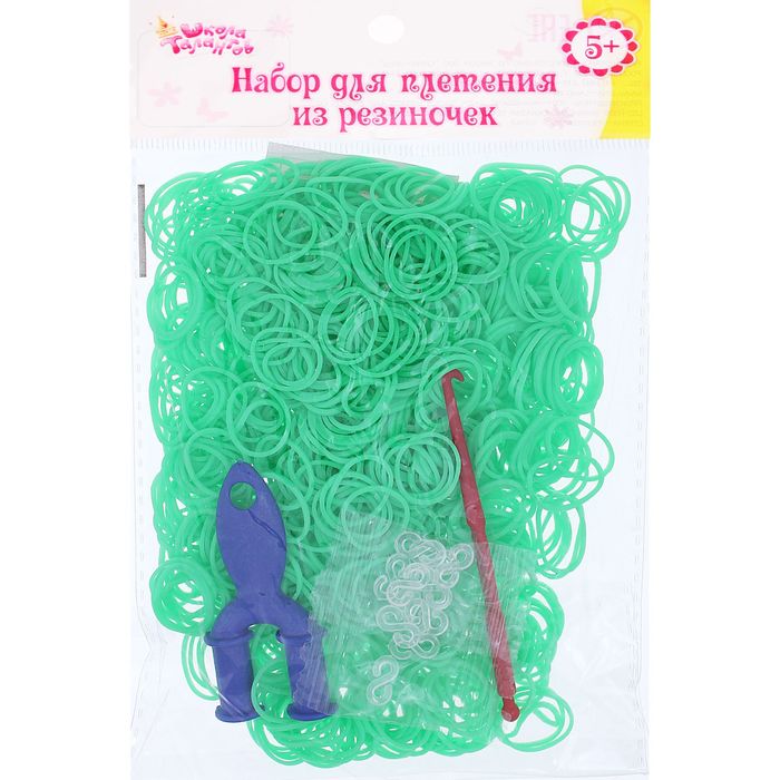 Резиночки для плетения, набор 1000 шт., крючок, крепления, пяльцы, цвет зелёный