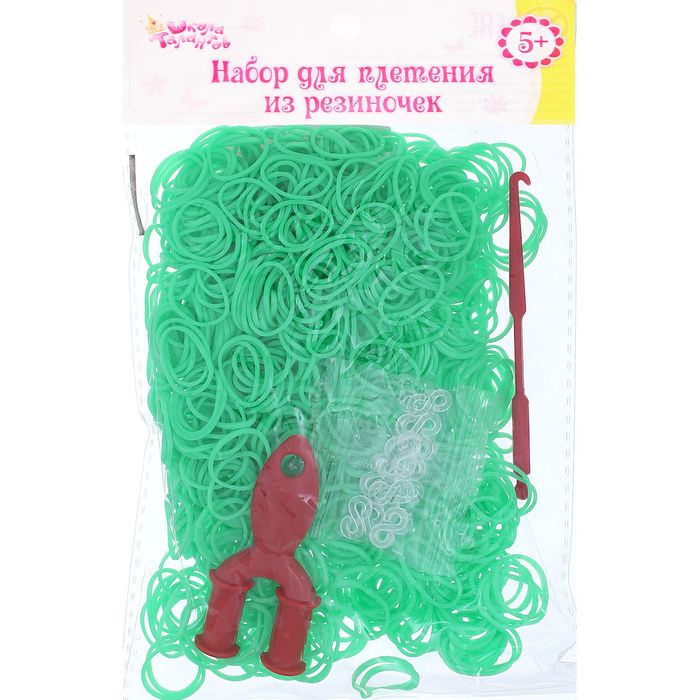 Резиночки для плетения, набор 1000 шт., крючок, крепления, пяльцы, цвет зелёный