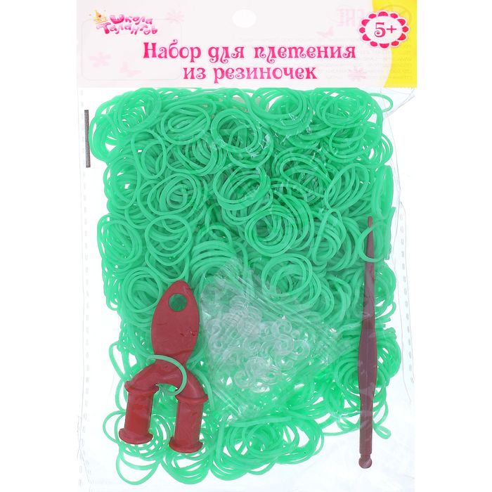 Резиночки для плетения, набор 1000 шт., крючок, крепления, пяльцы, цвет зелёный
