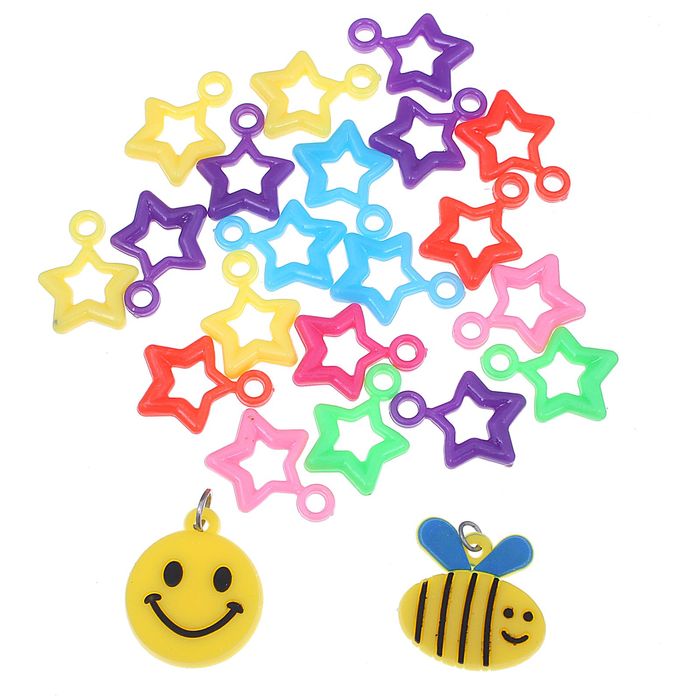 Подвески для плетения резиночками 20 шт. пластиковых и 2 резиновых "Смайлик, пчёлка"