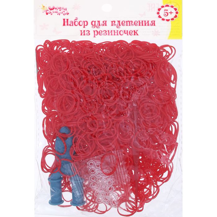 Резиночки для плетения, набор 1000 шт., крючок, крепления, пяльцы, цвет красный