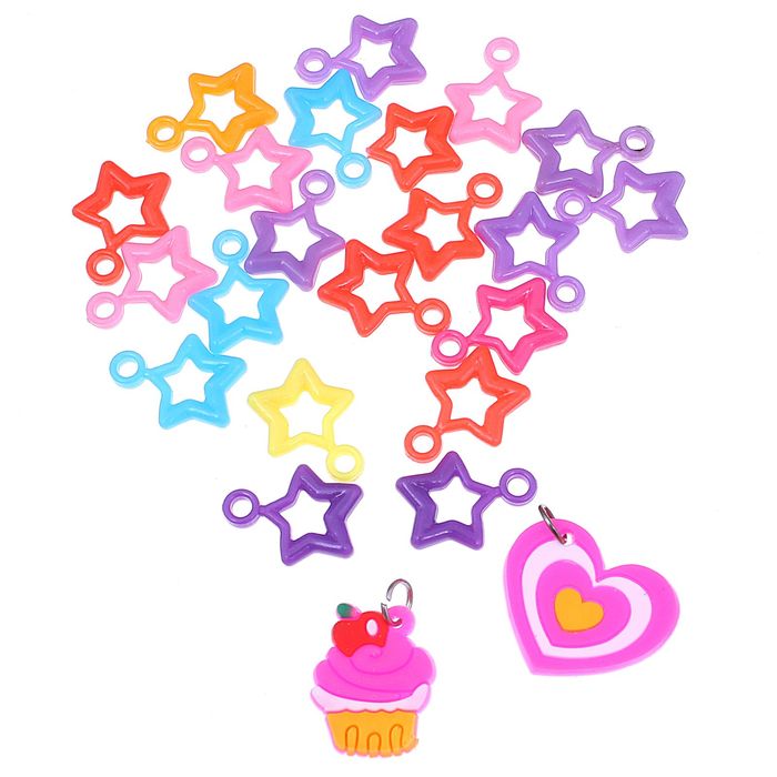 Подвески для плетения резиночками 20 шт пластиковых и 2 резиновых "Пироженка, сердечко"