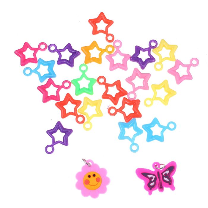 Подвески для плетения резиночками 20 шт пластиковых и 2 резиновых "Цветочек, бабочка"