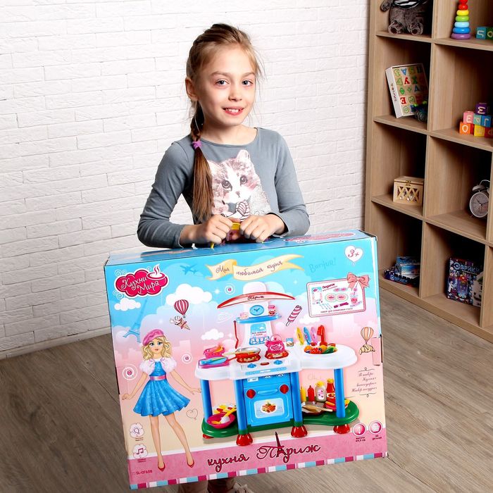 Игровой модуль кухня "Париж" с аксессуарами, световые и звуковые эффекты, льётся вода из крана, БОНУС - вырезные карточки для игры