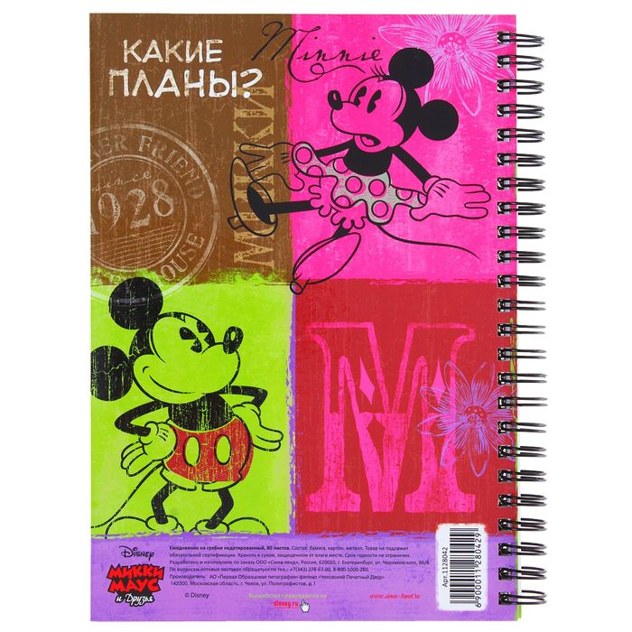 Ежедневник на гребне А5 "Что мы делаем сегодня?", Микки Маус, 80 листов