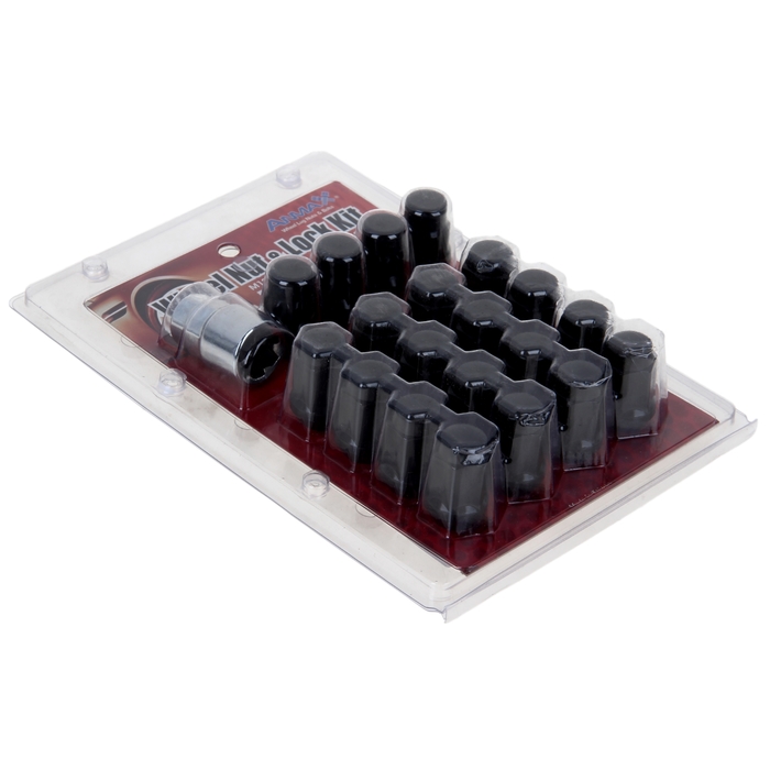 Набор гаек колёсных Anmax, 12х1.5, 35 мм, 16 шт. + 4 секретки + ключ, чёрные