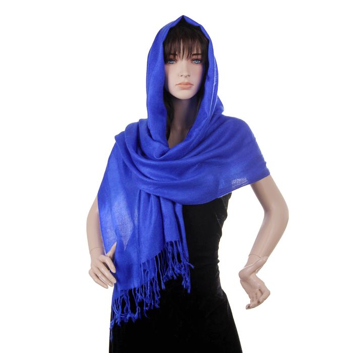 Палантин однотонный с бахромой, размер 70х170 см, цвет синий 108 текстиль, фланель