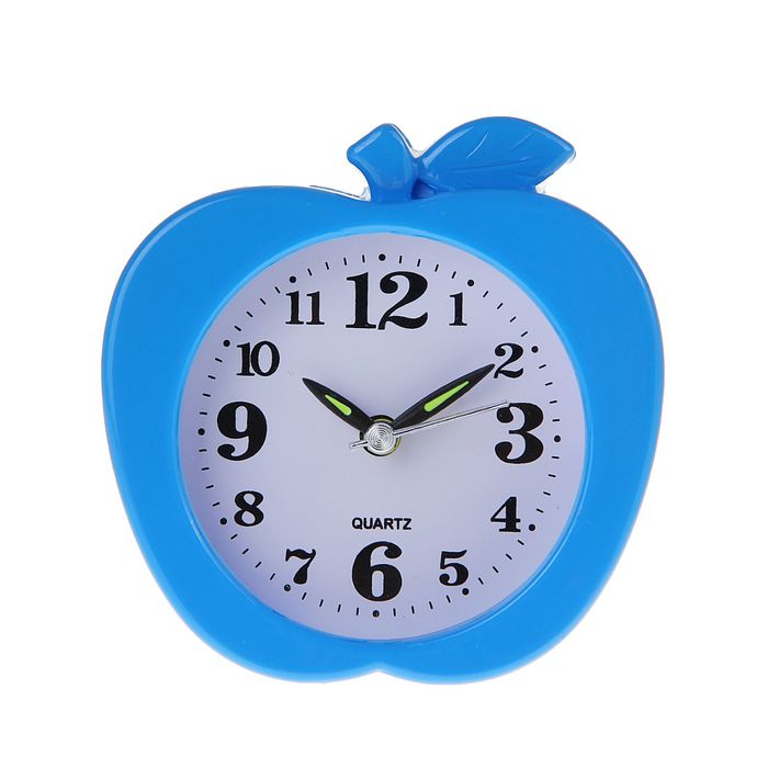 Будильник Яблоко, крупные цифры 3,6,9,12, бел циферблат, стрелки светятся микс 10*10,5см