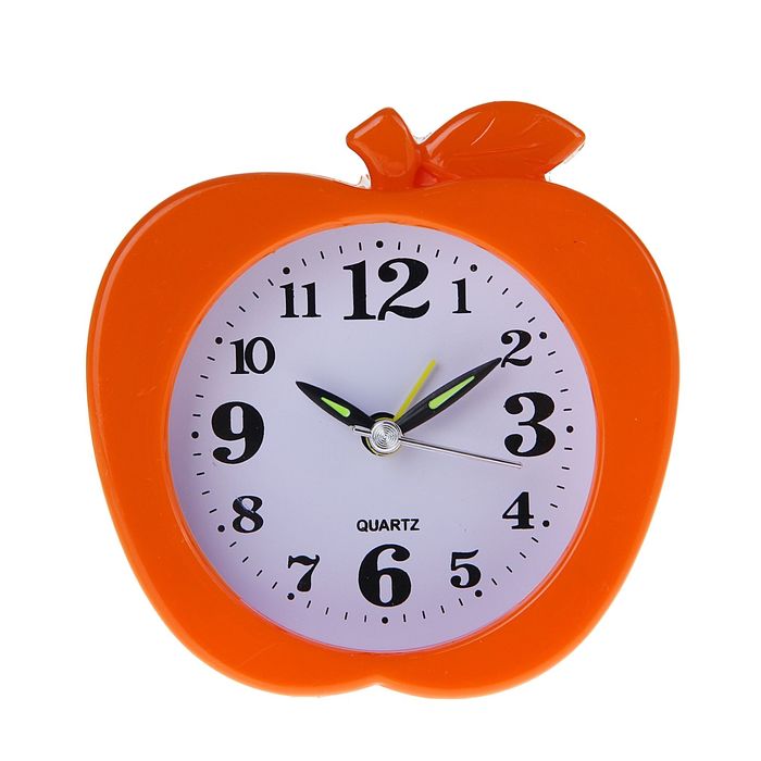 Будильник Яблоко, крупные цифры 3,6,9,12, бел циферблат, стрелки светятся микс 10*10,5см