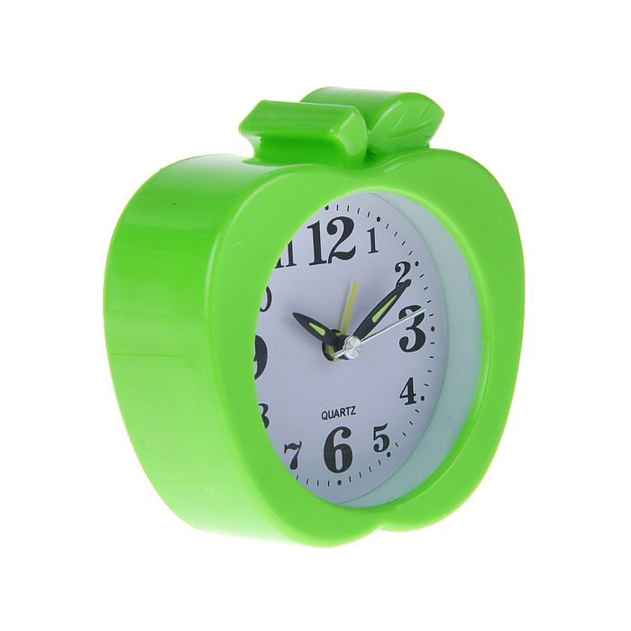 Будильник Яблоко, крупные цифры 3,6,9,12, бел циферблат, стрелки светятся микс 10*10,5см