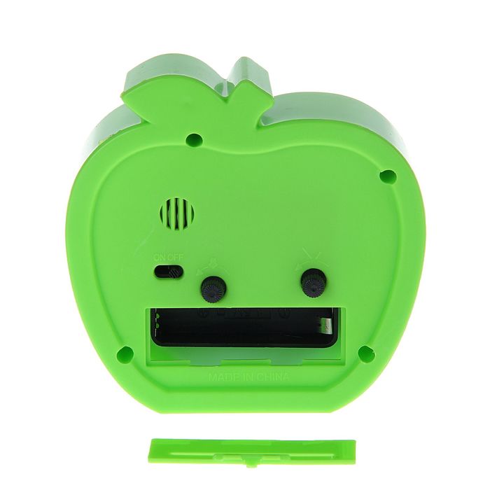 Будильник Яблоко, крупные цифры 3,6,9,12, бел циферблат, стрелки светятся микс 10*10,5см