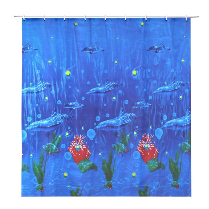 Штора для ванной 180х180 см "Дельфины", EVA