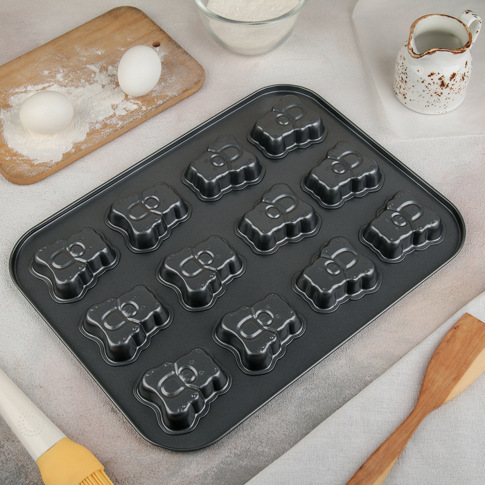 Форма для выпечки с а/п покрытием "Мишка" 12 ячеек 25х27х3 см