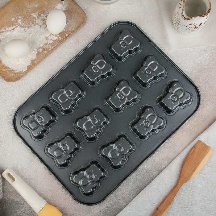 Форма для выпечки с а/п покрытием "Мишка" 12 ячеек 25х27х3 см