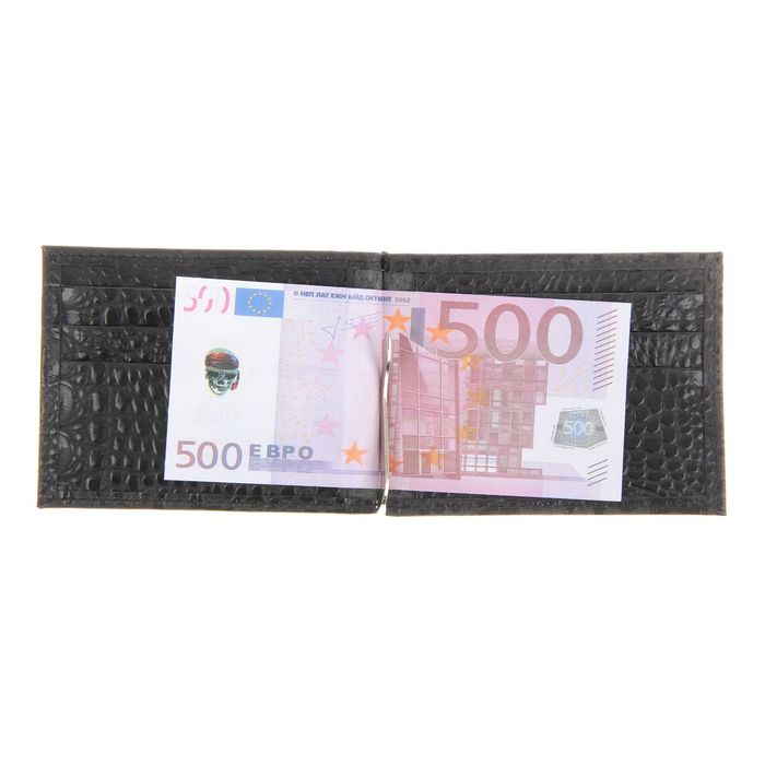 Зажим для купюр, отдел для карт, кайман, цвет чёрный