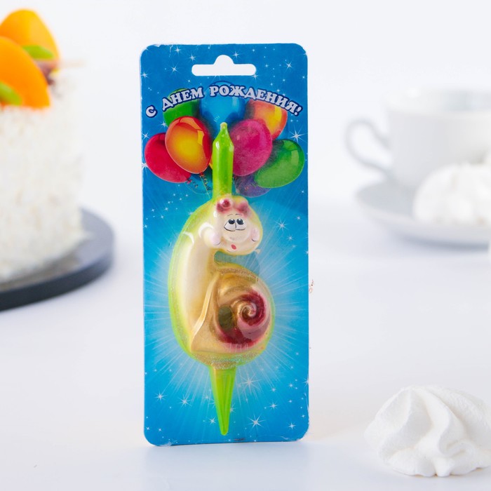 Свеча для торта цифра "Зверушки" "6" зелёная