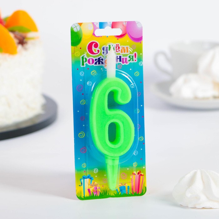 

Свеча для торта цифра "Классика", 9,7 см, цифра "6" зелёная