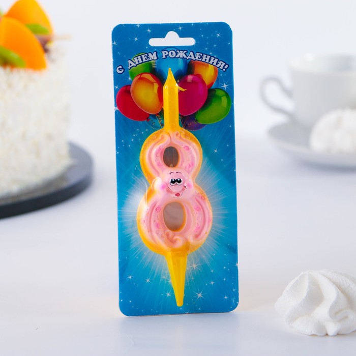 Свеча для торта цифра "Зверушки" "8" жёлтая