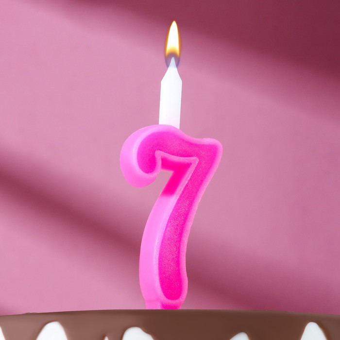 Свеча для торта цифра Классика, 9,7 см, цифра 7 розовая 