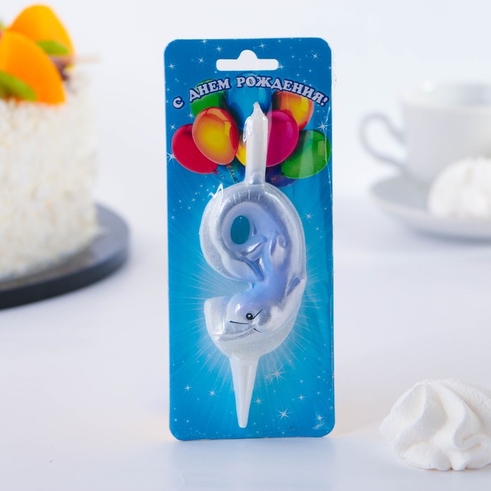 Свеча для торта цифра "Зверушки" "9" белая