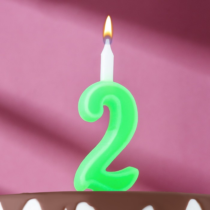Свеча для торта цифра Классика, 9,7 см, цифра 2 зелёная 