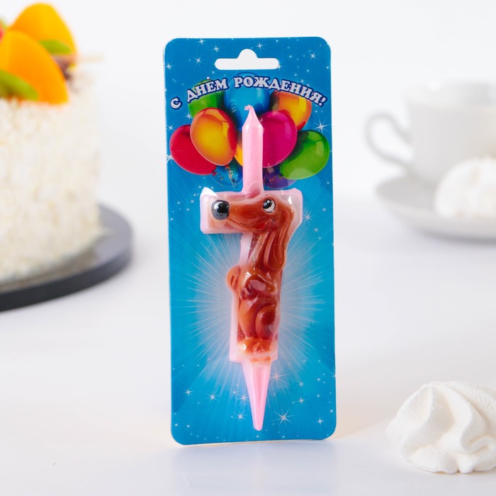 Свеча для торта цифра "Зверушки" "7" розовая