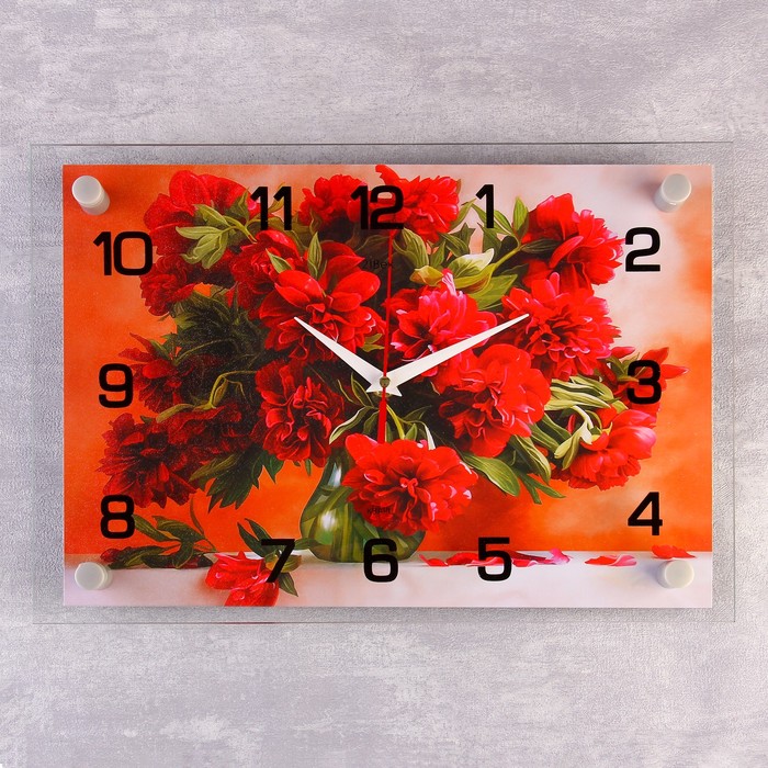Часы настенные прямоугольные "Пионы" 25х35 см