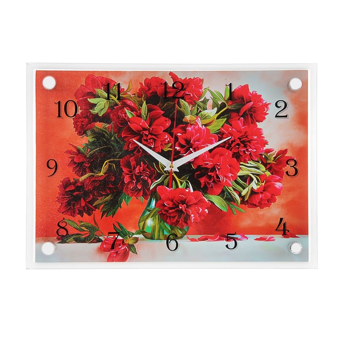 Часы настенные прямоугольные "Пионы" 25х35 см