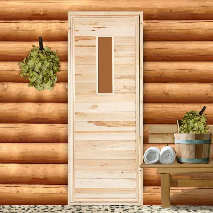 Дверь для бани и сауны деревянная со стеклом "Прямое стекло", ЛИПА 180×70см