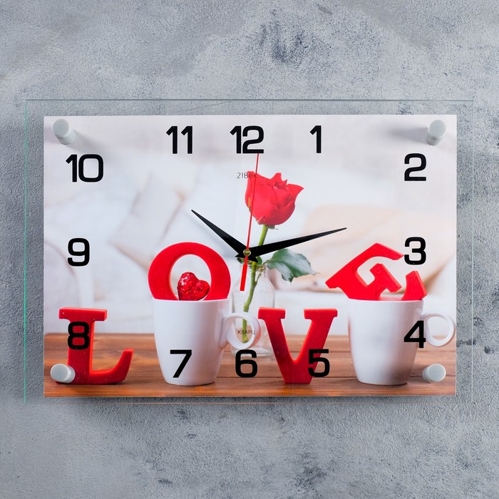Часы настенные, серия: Цветы, "Любовь", плавный ход, 25 х 35 см