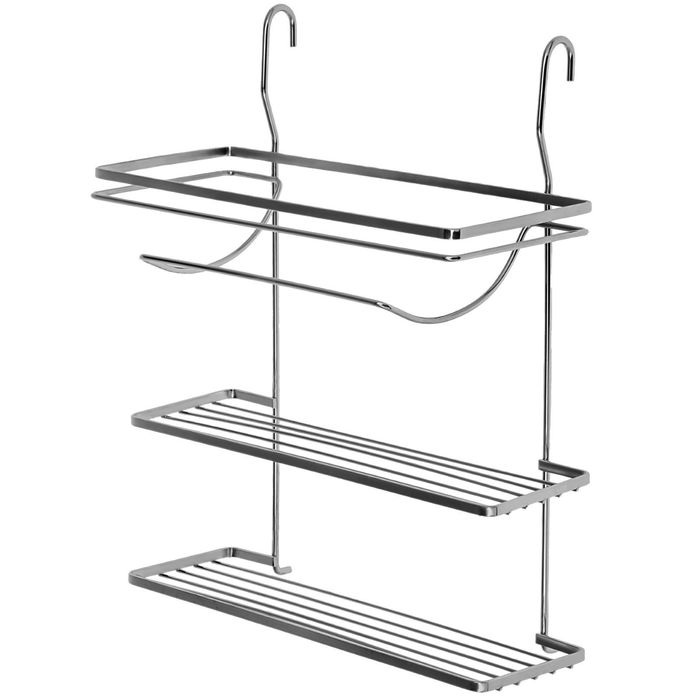 Полка 2х-ярусная с держателем полотенец на рейлинг, цвет хром