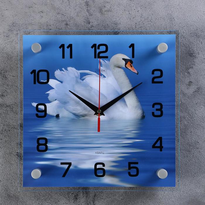 Часы настенные квадратные "Лебедь" 25х25 см микс