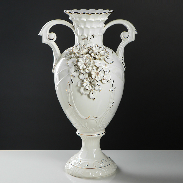 Ваза напольная "Каскад" белая, лепка