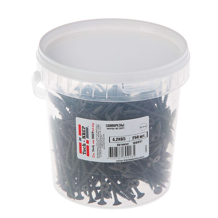 Саморезы по металлу TECH-KREP, ШСГМ, 4.2х65 мм, оксид, частая резьба, 250 шт.