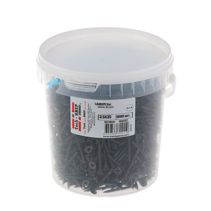 Саморезы по металлу TECH-KREP, ШСГМ, 3.5х35 мм, оксид, частая резьба, 1000 шт.