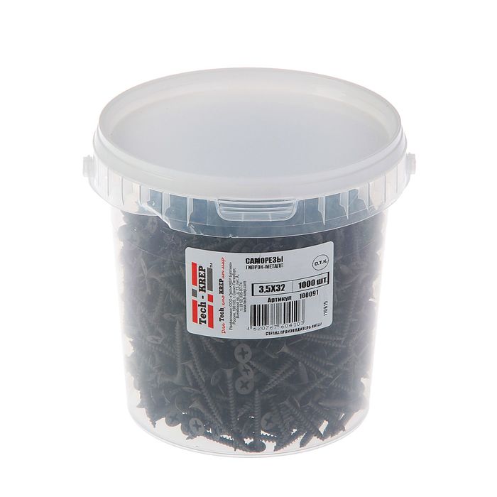 Саморезы по металлу TECH-KREP, ШСГМ, 3.5х32 мм, оксид, частая резьба, 1000 шт.