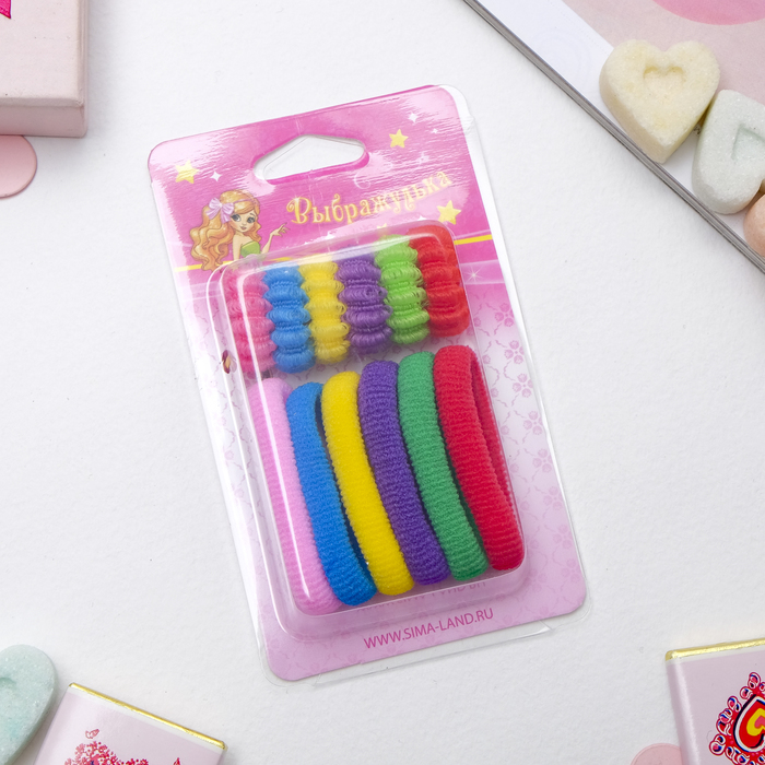 Резинки для волос "Махрушка" (набор 12 шт.) радуга