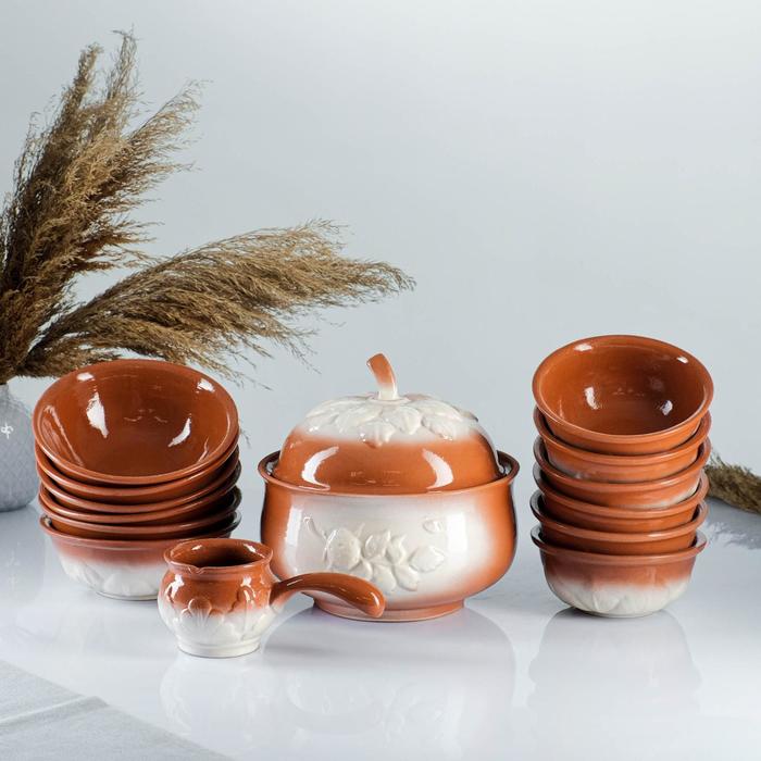 Набор посуды "Луговой" 14 предметов: супник, кокотница, 3 л/ 0,6 л/ 0,4 л/ 0,3 л