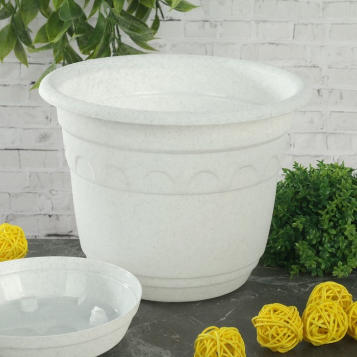 Горшок 1,8 л "Колывань" с поддоном d=18 см, цвет мрамор