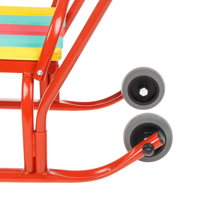 Санки "Кирюша-4вк" с толкателем, с колёсиками, цвет красный