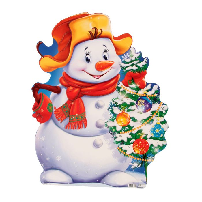 Плакат вырубной "Снеговик с ёлочкой" А3