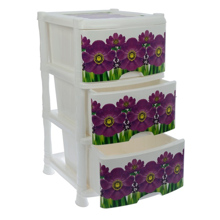 Комод 3 секции "Фиалка", цвет фуксия/белый