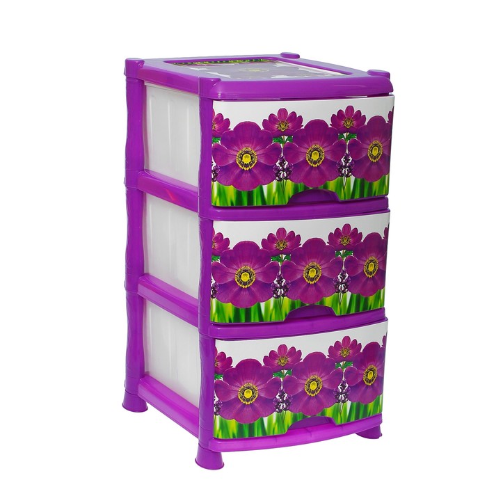 Комод 3 секции "Фиалка", цвет фуксия/белый