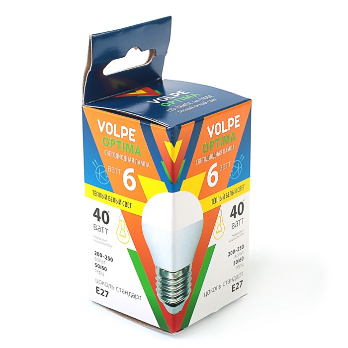 Лампа светодиодная Volpe, Е27, 6 Вт, свет тёплый белый