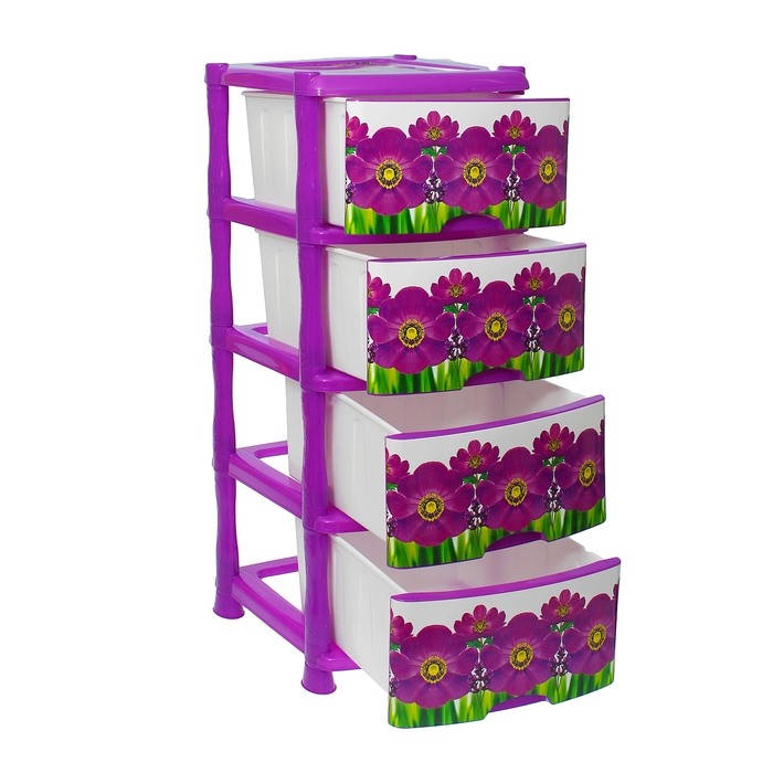 Комод 4 секции "Фиалка", цвет фуксия/белый