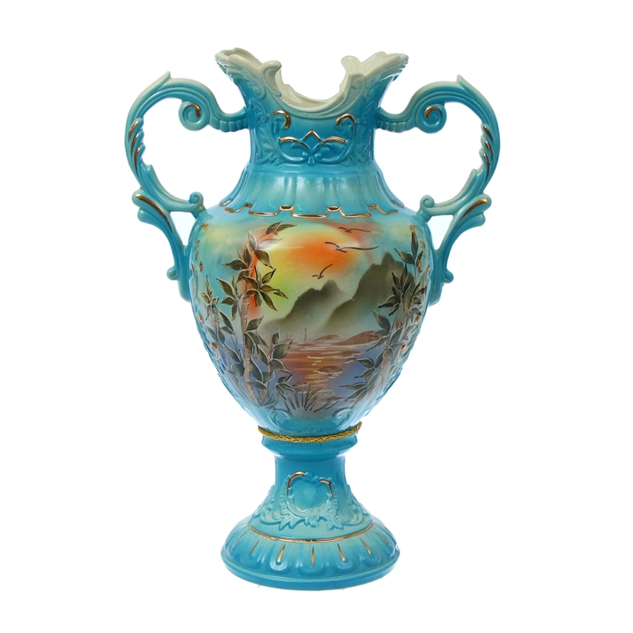 Ваза напольная "Астория" голубая, пейзаж