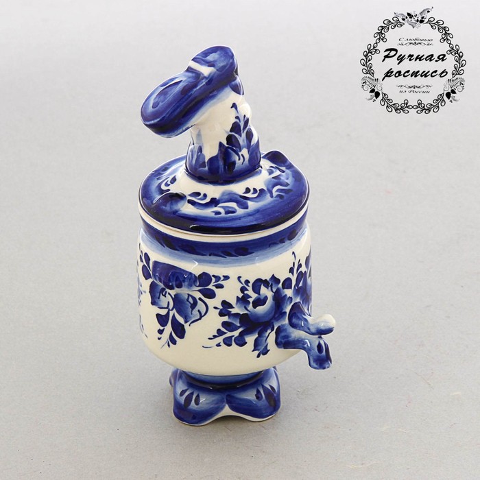 Сувенир «Самовар с сапогом», гжель, кобальт